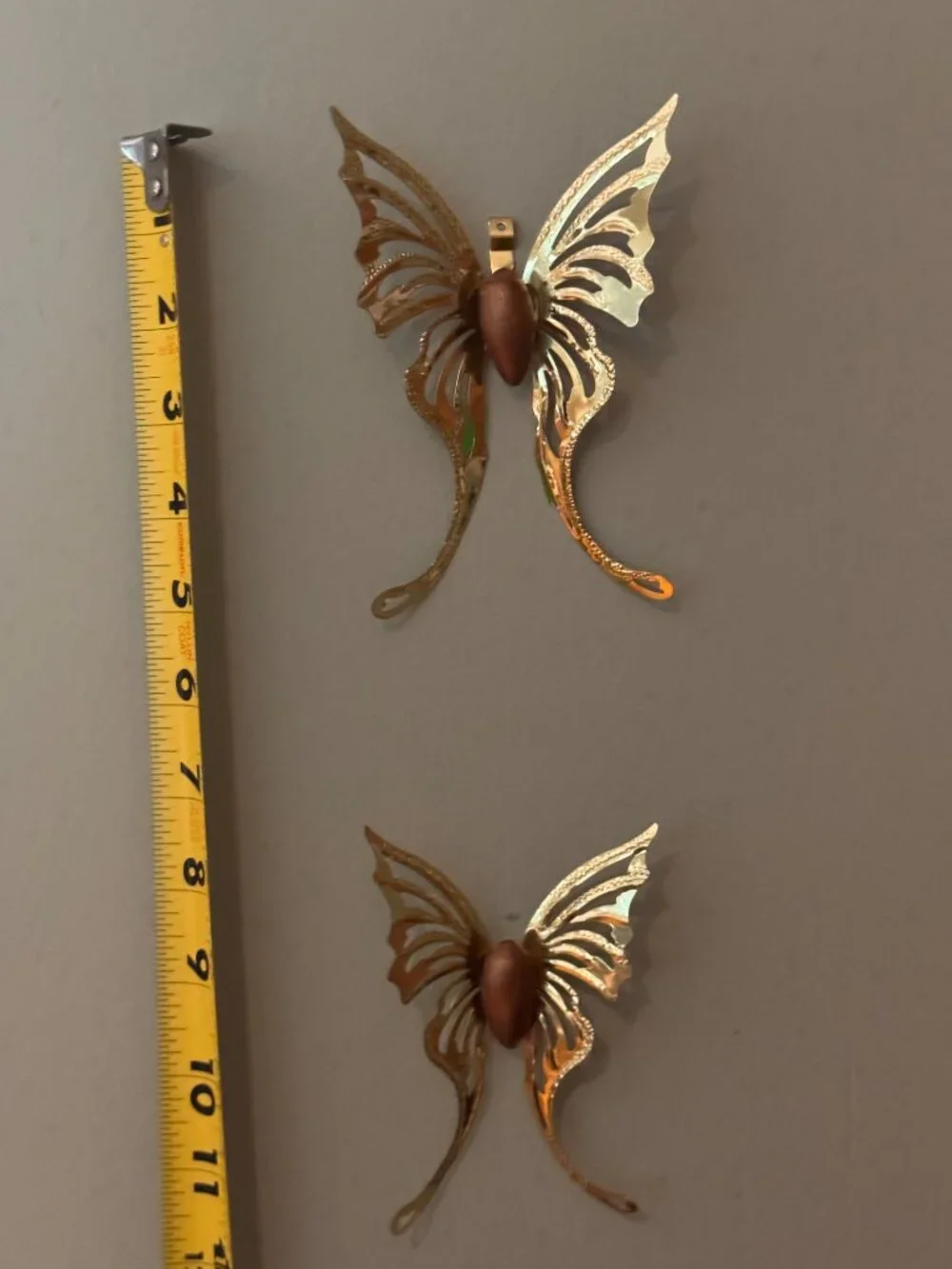 Vintage Gold Butterfly Wall Decor - Set of 3 Mid-Century Wall Han